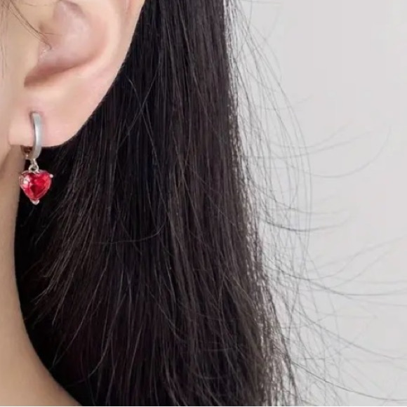 925 Stamped Sterling Silver Forever Yours Jewelry Set with Red Cubic Zirconia - Picture 3 of 5